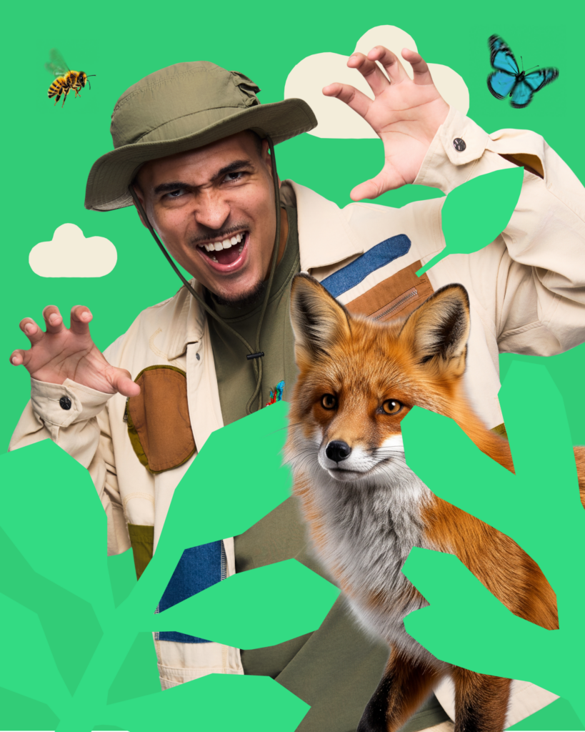 Wildebras met vos, vlinder en bij